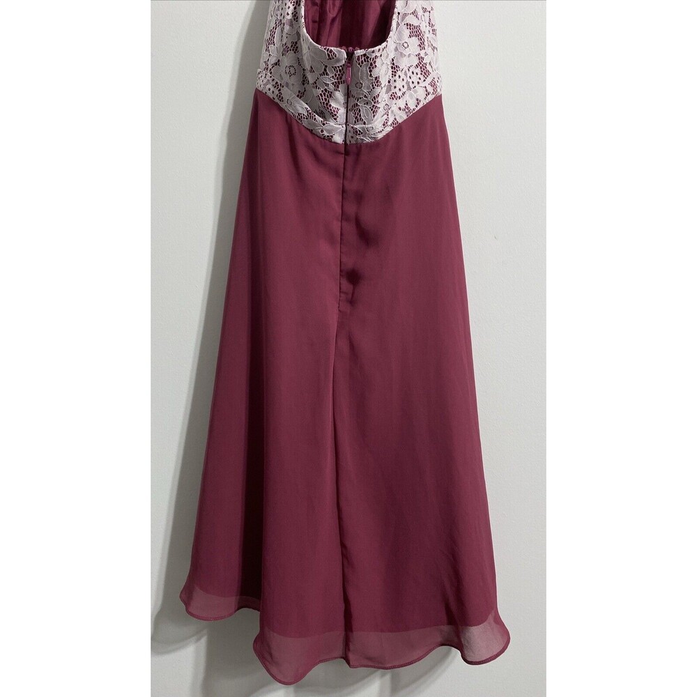 Azazie Junior Bridesmaid Dress J12 Girl's 12 Halter Floral Mulberry White Classy - Picture 5 of 9